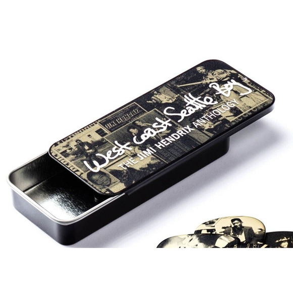 Dunlop Guitar Picks Jimi Hendrix West Coast SEATTLE Boy Pick Tin 12 Picks - Picture 3 of 3